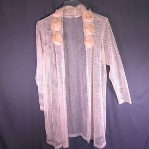 Krazy Kat Mesh Duster Cardigan‎ Rose Neckline Peach/Pink Size XXL Fairycore
